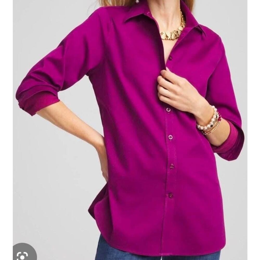 Chicos Womens 6 Purple Non Iron Button Up Blouse Lightweight Workwear NWT